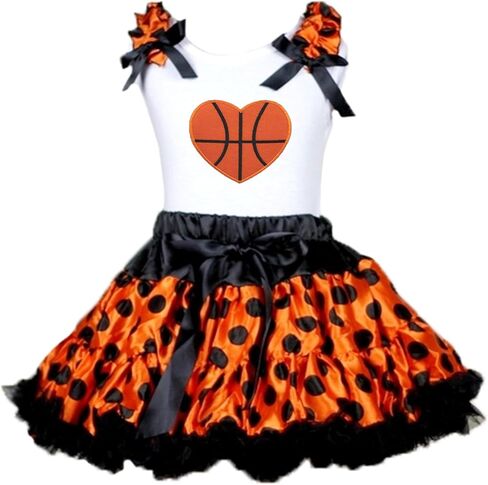 Petitebella Basketball Heart White Shirt Orange Polka Dots Petti Skirt 1-8y in Saudi Arabia