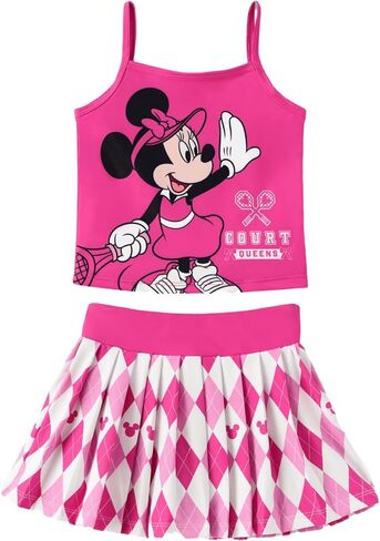 Disney Minnie Frozen Stitch Princess Toddler Girls' Tennis Camisole Top & Skort 2 Piece Outfit Kids Skirt Set for Sports 2-9Y in Saudi Arabia