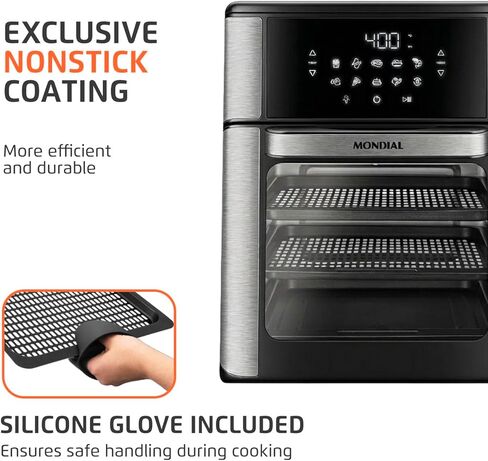 Air Fryer Oven 1800W ، 12.7qt ، لوحة شاشة تعمل باللمس ، الإغلاق التلقائي-الفولاذ الأسود واللاشتعال-Mondial in Kuwait