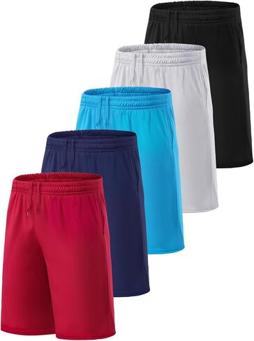 5 Pack Boys Athletic Shorts Performance Basketball Shorts with Pockets Youth Kids Quick Dry Soccer Gym Shorts in Kuwait