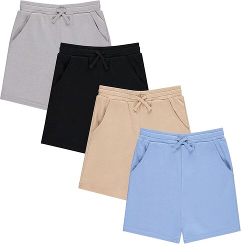Stitch & Stone Boys '4 عبوات فرنسية Terry Shorts-شورتات صالة قطنية ناعمة وذاتية مع خصر مرن ومرن in Kuwait