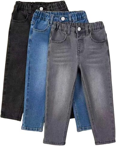 Nivne Tco Toddler Boys 3pcs Jeans Kids Little Boy Elastic Waist Stretchy Tapered Leg Denim Pants Set with Pockets in Saudi Arabia