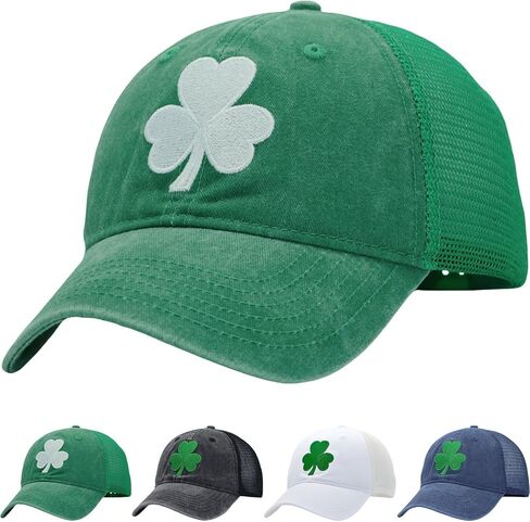 St Patricks Day Green Shamrock Trucker Hat, Ireland Irish Men Women Clover Baseball Caps, Gifts for Dad Mom Grandpa Grandma in Saudi Arabia