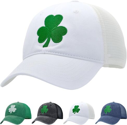 St Patricks Day Green Shamrock Trucker Hat, Ireland Irish Men Women Clover Baseball Caps, Gifts for Dad Mom Grandpa Grandma in Saudi Arabia