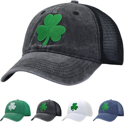 St Patricks Day Green Shamrock Trucker Hat, Ireland Irish Men Women Clover Baseball Caps, Gifts for Dad Mom Grandpa Grandma in Saudi Arabia