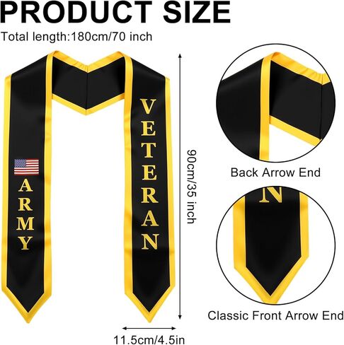 Zeyune Us Army Veteran Grad Graduation سرق فئة 2026 التخرج سرق وشاح 72 بوصة زخرفة ذهبية سوداء لمدرسة الجيش المخصصة للبالغين احتفالات تهنئة التخرج 2026 لوازم حفلات التخرج in Saudi Arabia
