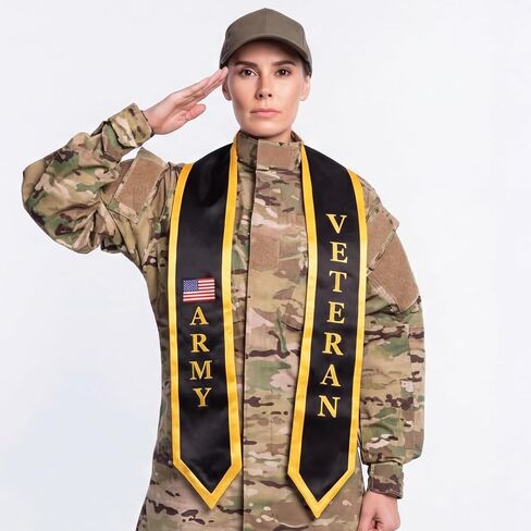 Zeyune Us Army Veteran Grad Graduation سرق فئة 2026 التخرج سرق وشاح 72 بوصة زخرفة ذهبية سوداء لمدرسة الجيش المخصصة للبالغين احتفالات تهنئة التخرج 2026 لوازم حفلات التخرج in Saudi Arabia