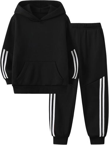 JOLYSHILD Boy's 2 Piece Pants Set Striped Long Sleeve Hoode Sportswear with Pockets Jogging Pants for 3-14 Years in Saudi Arabia