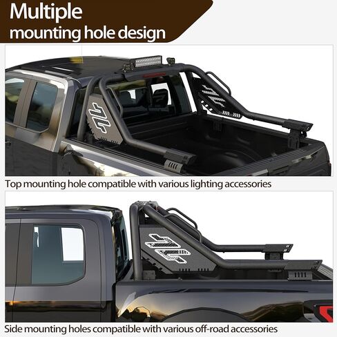 YR02L Roll Bar for Full Size Pickup Truck,Compatible with Ram1500/2500/3500|F-150/F-250/F-350|Silverado1500/2500|Serria1500/2500|Titan|Tundra. No Drill Installation,with Light Mount in Saudi Arabia