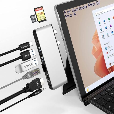 Surface Pro 9/10/11/X Docking Station, Quad Display Surface pro 11 USB Hub with Dual 4K@60Hz HDMI, USB-C (4K@60Hz Video+40Gbps Data+100W Charge), 2 USB3.0, SD/TF, 3.5mm Mic for Surface Pro 11/10/9/X in Saudi Arabia