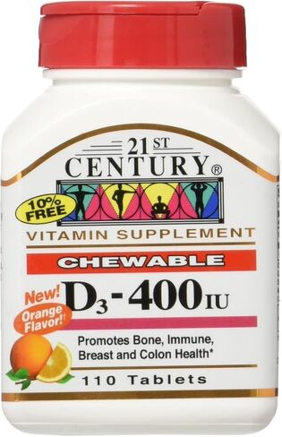 21st Century D3 400 IU Orange Chewable Tablets, Gluten free, 110 Count (Pack of 3) in Saudi Arabia