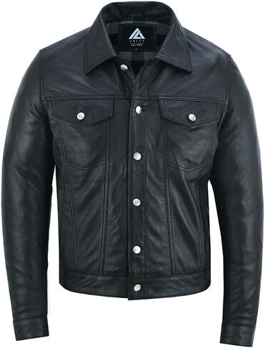ARIAN Men's Sheepskin Leather Trucker Jacket Shirt Premium Quality in Saudi Arabia