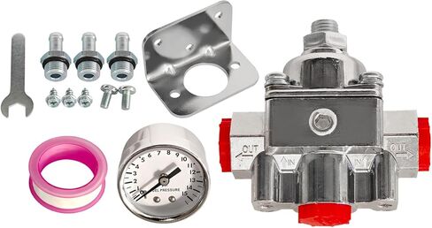 Fuel Pressure Regulator Carburetor with Gauge Kit Fits for Holley Carburetor, 1-4 PSI, 3/8" NPT, 1-in 2-Out Replace 12-804, 12804 in Saudi Arabia