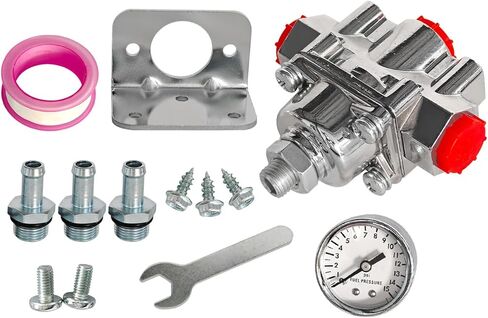 Fuel Pressure Regulator Carburetor with Gauge Kit Fits for Holley Carburetor, 1-4 PSI, 3/8" NPT, 1-in 2-Out Replace 12-804, 12804 in Saudi Arabia