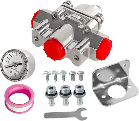 Fuel Pressure Regulator Carburetor with Gauge Kit Fits for Holley Carburetor, 1-4 PSI, 3/8" NPT, 1-in 2-Out Replace 12-804, 12804 in Saudi Arabia