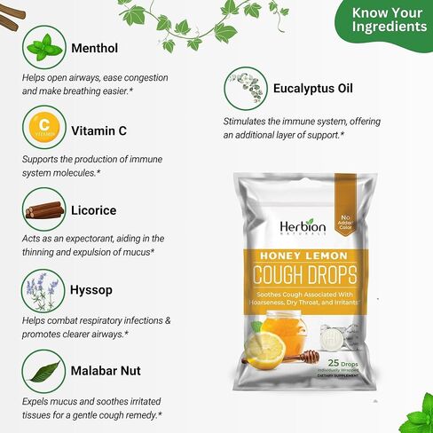 Herbion Naturals Cough Drops with Natural Honey Lemon Flavor, Dietary Supplement, for Adults and Children Over 6 Years, 25 Drops in Saudi Arabia
