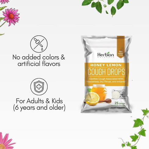 Herbion Naturals Cough Drops with Natural Honey Lemon Flavor, Dietary Supplement, for Adults and Children Over 6 Years, 25 Drops in Saudi Arabia