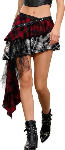 تنورة Nihsatin النسائية ذات التطريز المتقاطع على شكل فتاة المدرسة ذات ثنيات عالية الخصر على الطراز القوطي مع حزام in Kuwait