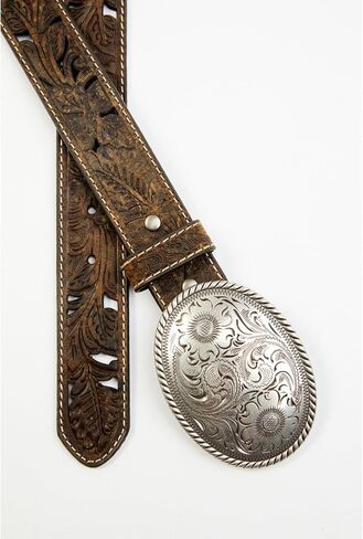 Shyanne Women's Oval Scroll Buckle Tooled Cut Out Belt - Sasp22bt4 in Kuwait