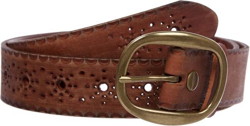 Snap on Flower Embossed Vintage Full Grain Oval Leather Jean Belt in Saudi Arabia