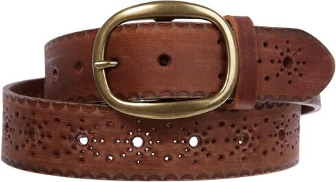 Snap on Flower Embossed Vintage Full Grain Oval Leather Jean Belt in Saudi Arabia