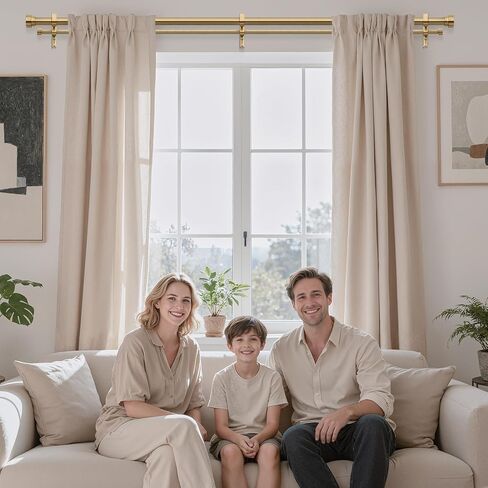 Brass Double Curtain Rod, Warm Gold Extra Long Dual Curtain Rods for Windows 72 to 144 Inch, 1 Inch Adjustable Heavy Duty Spliced Double Rod, Pro-Plating Process, Aluminium Finials in Kuwait