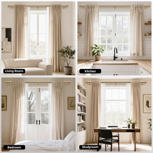 Brass Double Curtain Rod, Warm Gold Extra Long Dual Curtain Rods for Windows 72 to 144 Inch, 1 Inch Adjustable Heavy Duty Spliced Double Rod, Pro-Plating Process, Aluminium Finials in Kuwait