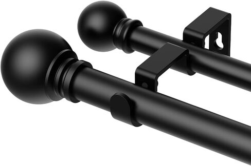 قضبان ستائر مزدوجة للنوافذ بطول 72-144 بوصة، قضيب ستائر مزدوج مزخرف عالي التحمل قابل للتعديل مع نهايات مستديرة لغرفة المعيشة وغرفة النوم، أسود in Kuwait