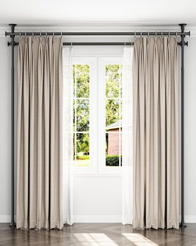 Tension Double Curtain Rods for Windows by EZFurni,31 to 83 Inch Wide, Adjustable No Drill Curtain Rods for Living Room,Bedroom,Decorative Window Treatment,Renter Friendly,39 to 130 Inch Height,Black in Saudi Arabia
