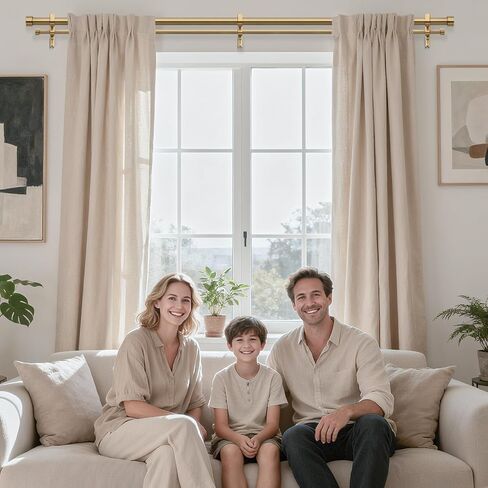 Warm Gold Double Curtain Rod, Brass Dual Curtain Rods for Windows 36 to 72 Inch, 1 Inch Adjustable Heavy Duty Spliced Double Rod, Pro-Plating Process, Aluminium Finials in Kuwait