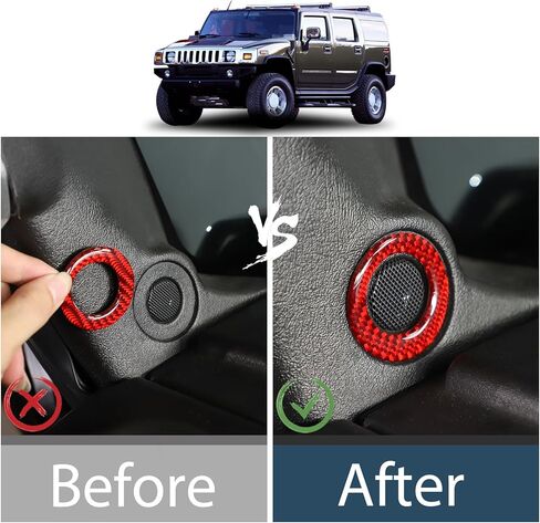 Lcojicep Car A-Pillar Tweeter Door Horn Mesh Cover Decorative Sticker Compatible with Hummer H2 2003-2007 Real Soft Carbon Fiber Car Speaker Horn Protection Sticker Interior Accessories,Red in Saudi Arabia