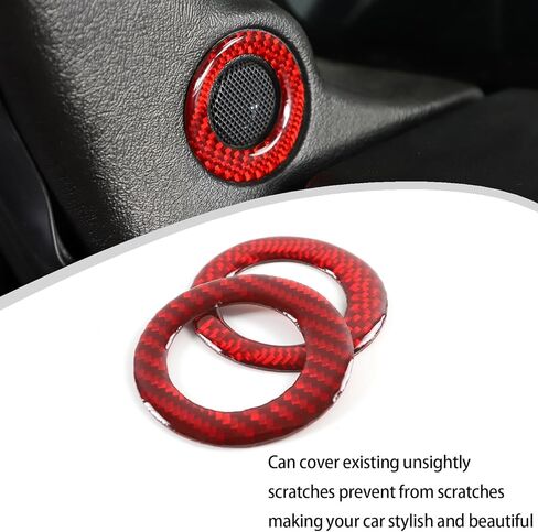 Lcojicep Car A-Pillar Tweeter Door Horn Mesh Cover Decorative Sticker Compatible with Hummer H2 2003-2007 Real Soft Carbon Fiber Car Speaker Horn Protection Sticker Interior Accessories,Red in Saudi Arabia
