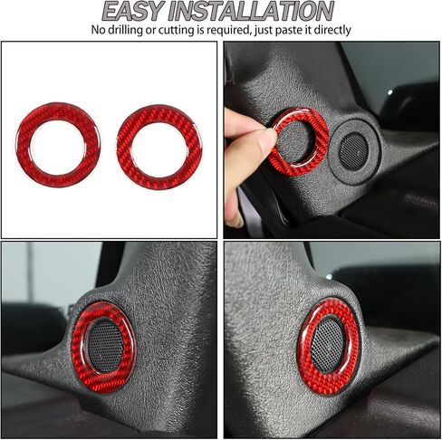 Lcojicep Car A-Pillar Tweeter Door Horn Mesh Cover Decorative Sticker Compatible with Hummer H2 2003-2007 Real Soft Carbon Fiber Car Speaker Horn Protection Sticker Interior Accessories,Red in Saudi Arabia