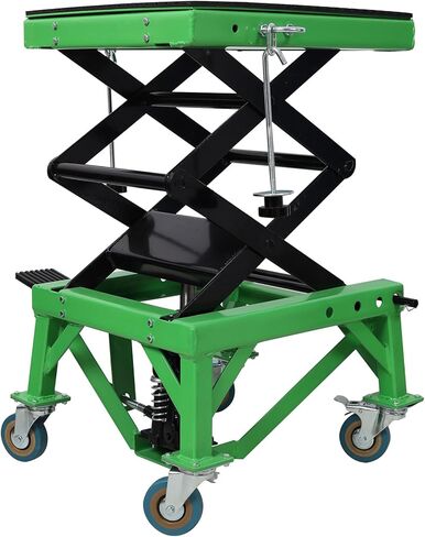 رافعة هيدروليكية مقصية للدراجات النارية 350 رطل، حامل رفع دراجة نارية يعمل بالقدم مع عجلات وخطافات J، مقبس دراجة نارية عريض من المطاط للدراجة الترابية، ATV والدراجات الصغيرة، أخضر in Kuwait