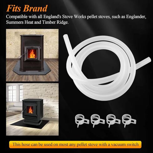 20093K Pellet Stove Silicone Vacuum Pressure Hose for Vacuum Shutdown and Firebox Pressure Switches, Fit for Most Englander Pellet Stove Models, 5 Feet Clear Tubing Hose with 4 Clips, Part# PU-VH in Kuwait