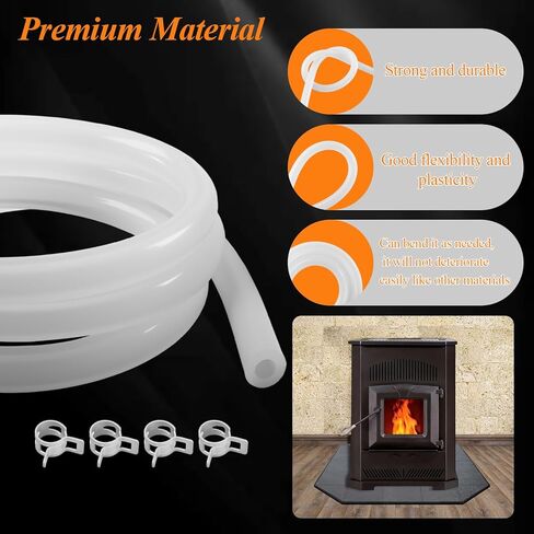 20093K Pellet Stove Silicone Vacuum Pressure Hose for Vacuum Shutdown and Firebox Pressure Switches, Fit for Most Englander Pellet Stove Models, 5 Feet Clear Tubing Hose with 4 Clips, Part# PU-VH in Kuwait
