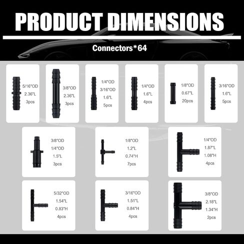6PCS 5Ft Silicone Vacuum Hose Automotive Set,Vacuum Line Kit Includes ID 1/8" 5/32" 3/16" 1/4" 5/16" 3/8" Hose & Vacuums Hoses Connector & Clamps,Essential Vacuums Lines Automotive in Kuwait