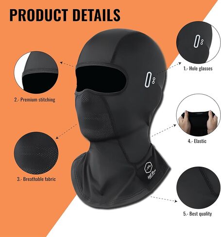 Hill Bros Balaclava Face Mask Men Women, Ski Mask for Men Women, UV Protection, Balaclava Motorcycle, Windproof, Cold Weather Face Mask, Elastic, Glasses Friendly Black in Saudi Arabia
