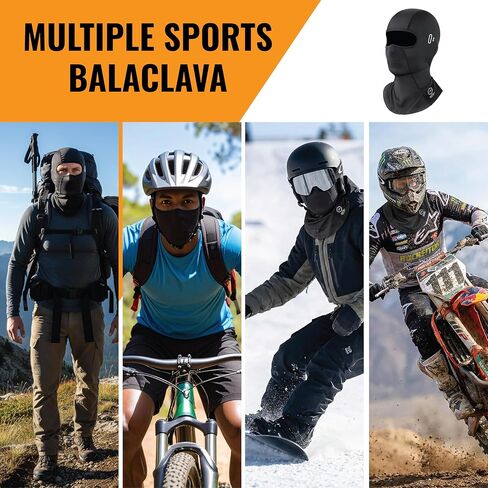 Hill Bros Balaclava Face Mask Men Women, Ski Mask for Men Women, UV Protection, Balaclava Motorcycle, Windproof, Cold Weather Face Mask, Elastic, Glasses Friendly Black in Saudi Arabia
