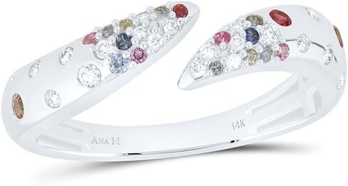 Jewels By Lux 14K Yellow Or White Gold 1/12 Cttw Natural Diamond Ana M 1/4 Cttw Round Natural Gem Multi Color Sapphire Bridal Anniversary Wedding Engagement Band Ring in Saudi Arabia