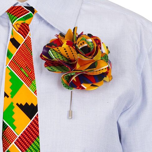 African Ties Set Men Kente Necktie Handkerchief Brooch Classic Formal Pocket Square Neck Ties in Saudi Arabia