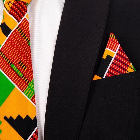 African Ties Set Men Kente Necktie Handkerchief Brooch Classic Formal Pocket Square Neck Ties in Saudi Arabia
