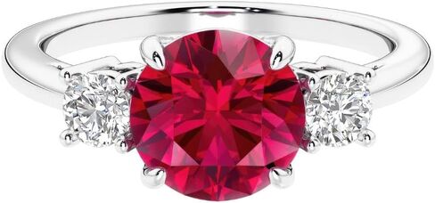 14k White or Yellow Gold Classic 3-Stone 2.50 Ct Round Lab Grown Ruby and Diamond Ring, July Birthstone, Engagement, Anniversary, Wedding, Birthday Gift for Women w/ Jewelry Box, Sizes 4-10 in Saudi Arabia