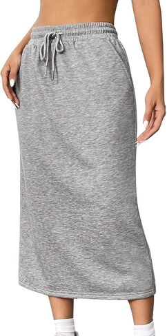 تنورة نسائية ميدي للعرق برباط خصر عالي، تنانير على شكل حرف A، تنانير مكتب عمل صلبة غير رسمية، ملابس عصرية in Kuwait