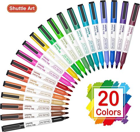 Shuttle Art Magnetic Whiteboard Markers, 20 Pieces Fine Tip and Eraser, Dry Erase Whiteboard Markers, for Writing on Whiteboards, Weekly Planner, Glass for School Office Home in Kuwait