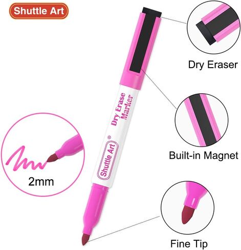 Shuttle Art Magnetic Whiteboard Markers, 20 Pieces Fine Tip and Eraser, Dry Erase Whiteboard Markers, for Writing on Whiteboards, Weekly Planner, Glass for School Office Home in Kuwait