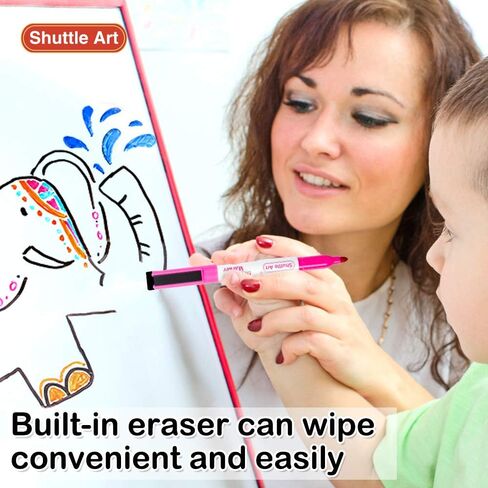 Shuttle Art Magnetic Whiteboard Markers, 20 Pieces Fine Tip and Eraser, Dry Erase Whiteboard Markers, for Writing on Whiteboards, Weekly Planner, Glass for School Office Home in Kuwait