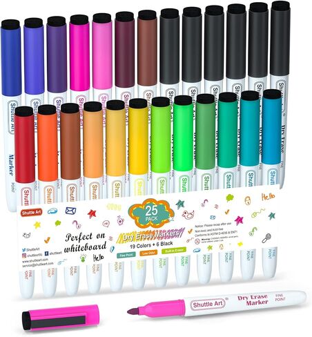Shuttle Art Magnetic Whiteboard Markers, 20 Pieces Fine Tip and Eraser, Dry Erase Whiteboard Markers, for Writing on Whiteboards, Weekly Planner, Glass for School Office Home in Kuwait