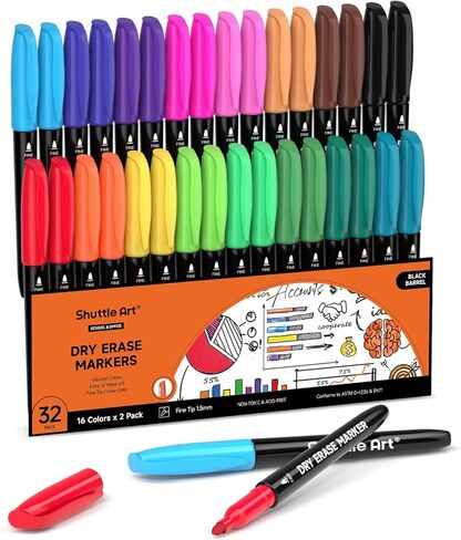Shuttle Art Magnetic Whiteboard Markers, 20 Pieces Fine Tip and Eraser, Dry Erase Whiteboard Markers, for Writing on Whiteboards, Weekly Planner, Glass for School Office Home in Kuwait