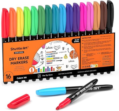 Shuttle Art Magnetic Whiteboard Markers, 20 Pieces Fine Tip and Eraser, Dry Erase Whiteboard Markers, for Writing on Whiteboards, Weekly Planner, Glass for School Office Home in Kuwait